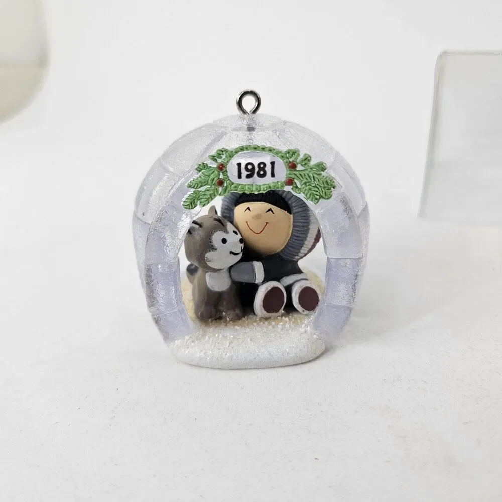 Vintage 1981 Hallmark Keepsake Ornament Igloo Boy & Husky Dog Christmas Holiday